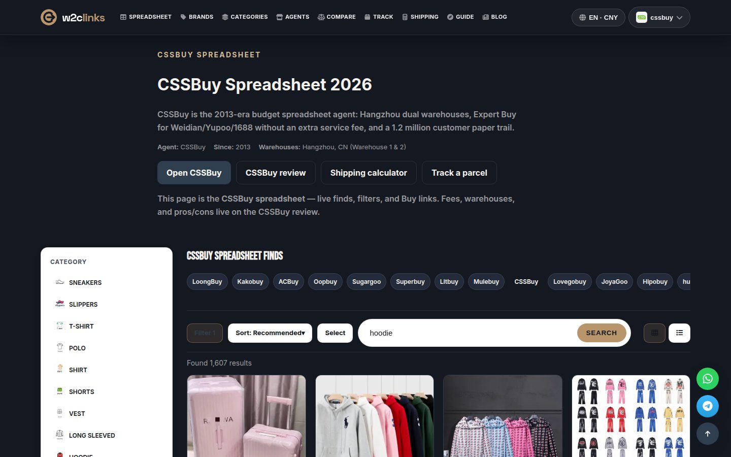 Hoodie search in the CSSBuy catalogue on w2clinks